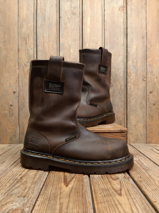 Bottes de sécurité Steel Toe coquées 0043 Dr. Martens vintage occasion Made in England cuir marron 39 années 90' - Les Doc's de Cam