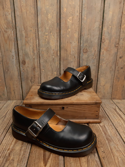 Sandales babies Mary Jane polley Dr. Martens vintage Made in England cuir smooth noir 38 années 90'